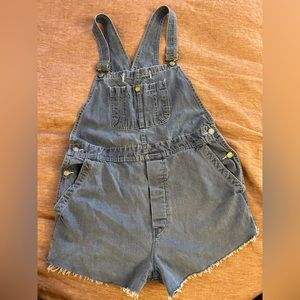 Denim overall cut off shorts.